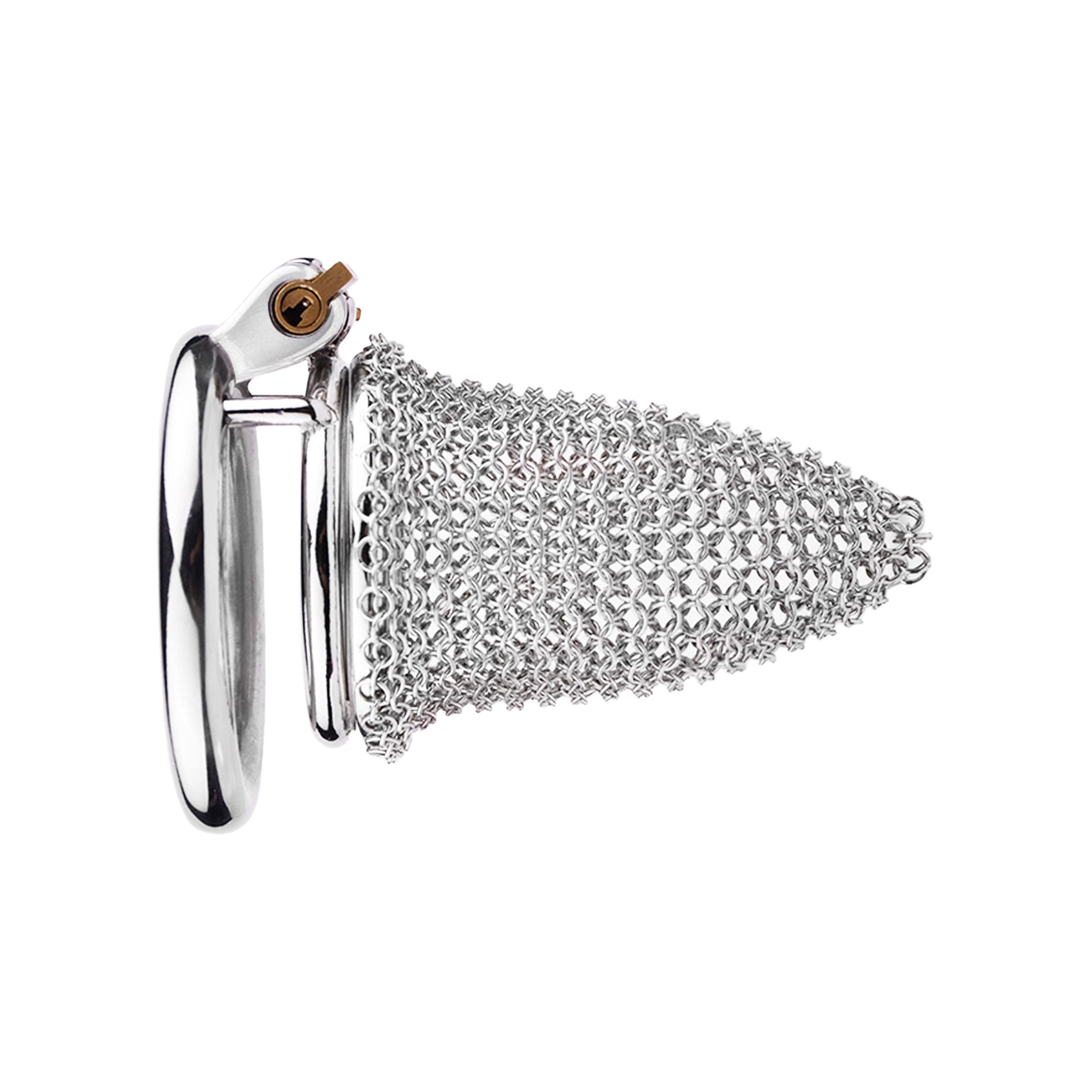 Stainless steel chain mail metal metallic net flexible cock cage male chastity lock silver