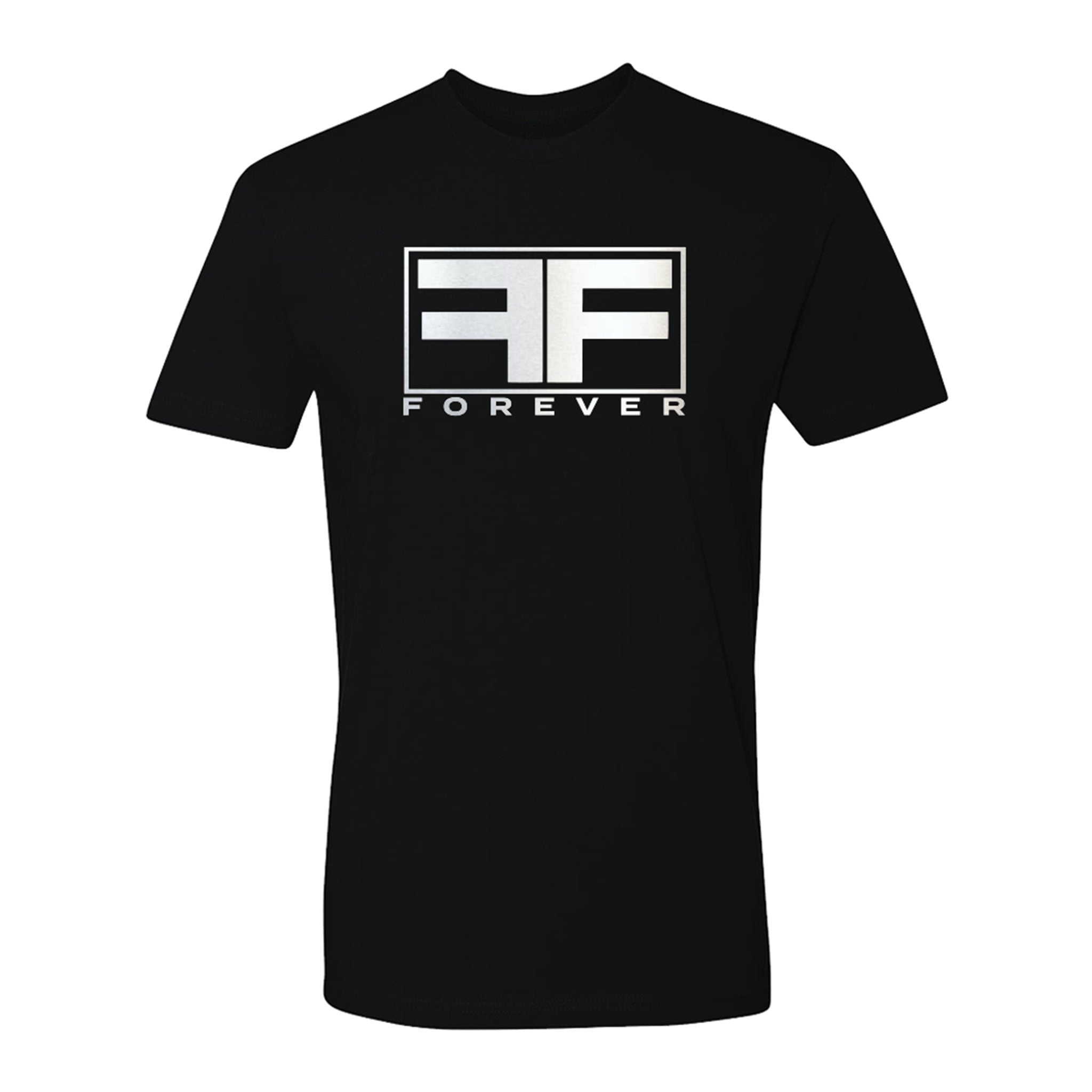 Cotton stretchy top tee shirt tshirt t-shirt crew neck short sleeve sleeved short-sleeved ff fetish-factory fetish factory forever ff-forever logo branded branded-merch shiny black silver