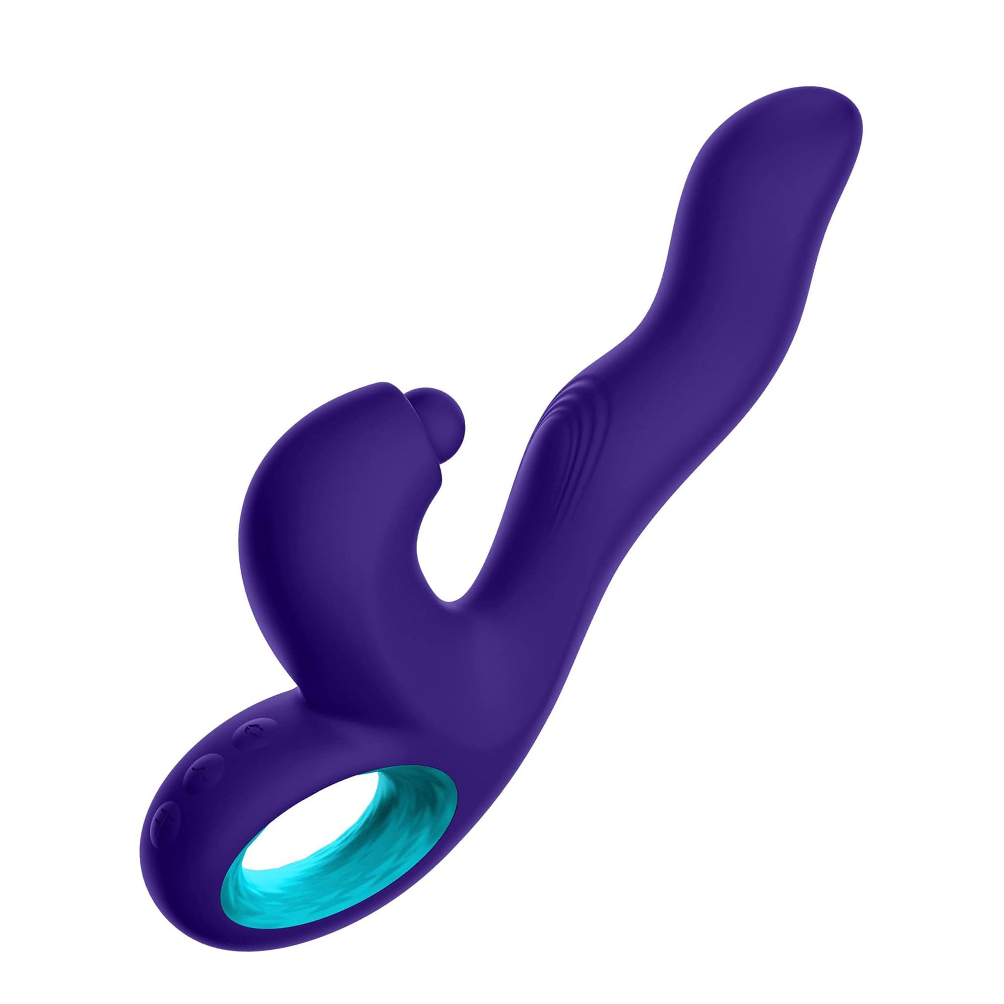 Silicone ABS-plastic accessories insertable vibe vibrator vibrating vibration rabbit g-spot p-spot a-spot clit clitoral clitoris stim stimulator stimulating stimulation dildo dong curved-tip triple-action thumping ring-handle waterproof usb-rechargeable ergonomic soft flexible adult-toys female femme feminine womens purple