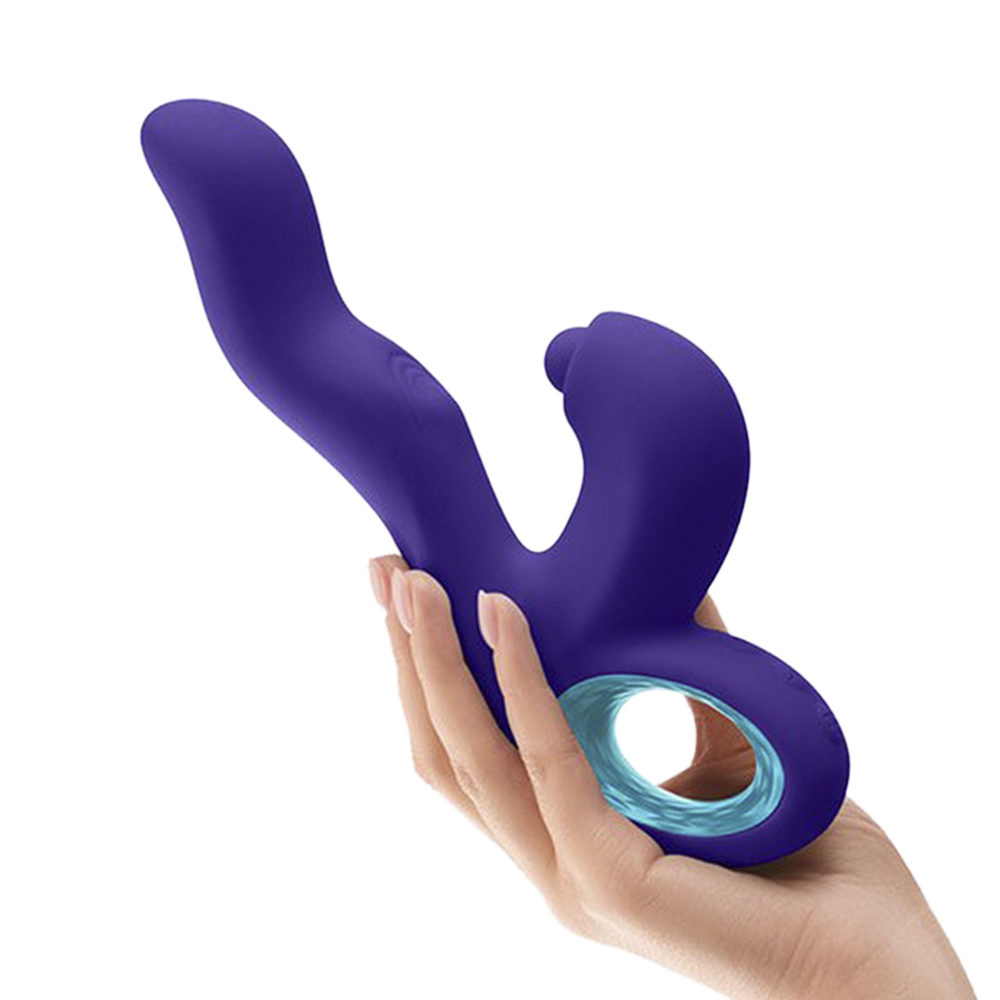 Silicone ABS-plastic accessories insertable vibe vibrator vibrating vibration rabbit g-spot p-spot a-spot clit clitoral clitoris stim stimulator stimulating stimulation dildo dong curved-tip triple-action thumping ring-handle waterproof usb-rechargeable ergonomic soft flexible adult-toys female femme feminine womens purple