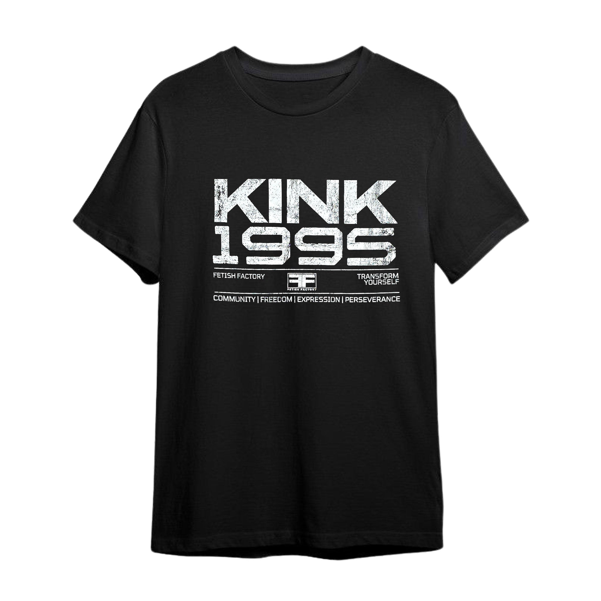 Cotton apparel tops shirt t-shirt tshirt short-sleeve shortsleeve sleeves sleeved crewneck crew-neck kink-1995 ff-logo logo-gear branded branding community freedom expression perseverence fetish fashion alt-fashion punk goth gothic bondage bdsm bdsm-gear kink kinky kinky-gear kinkwear clubwear unisex black
