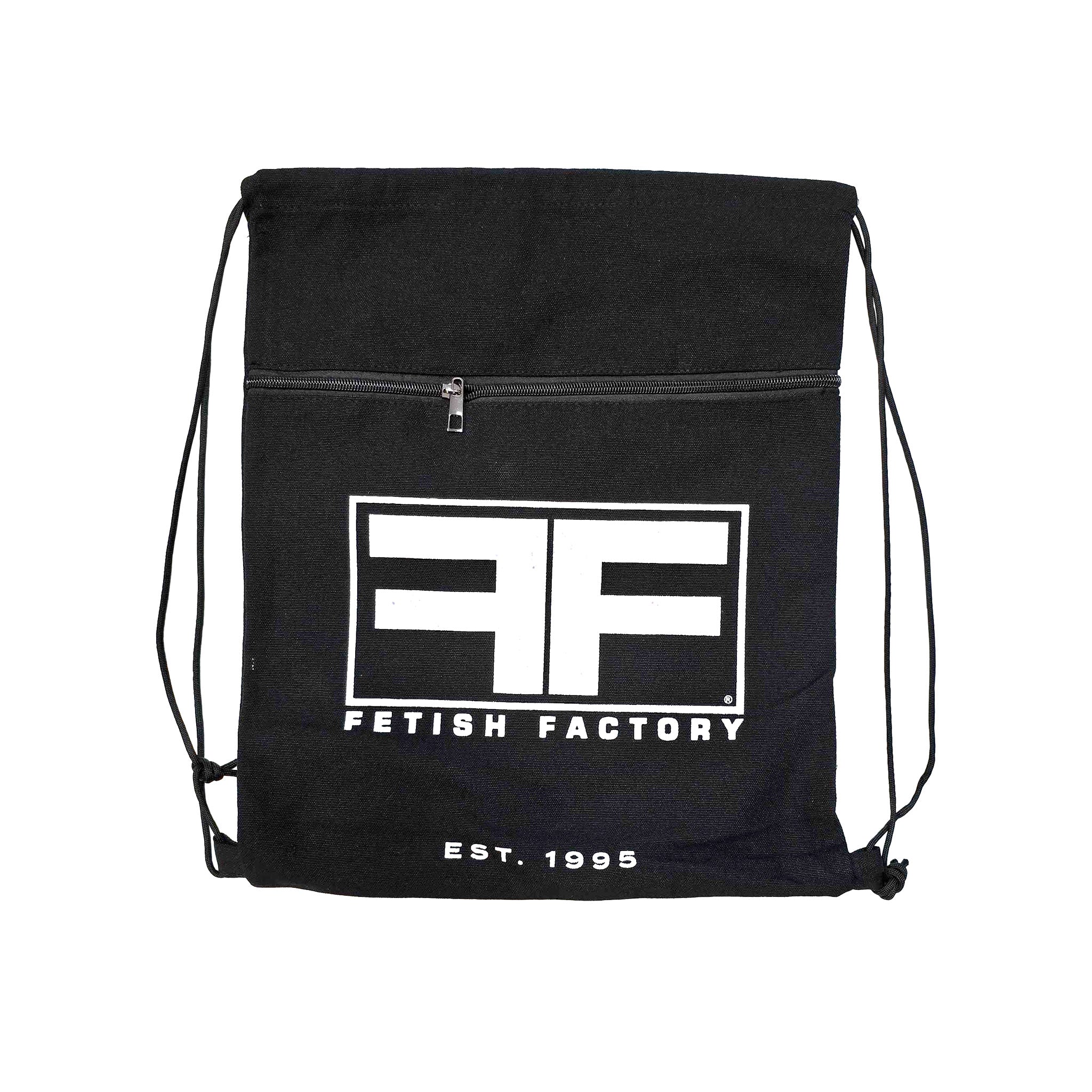 Canvas accessories backpack back-pack drawstring adjustable front-zip zipper FF-logo fetish-factory logo logo-gear screen-print unisex black