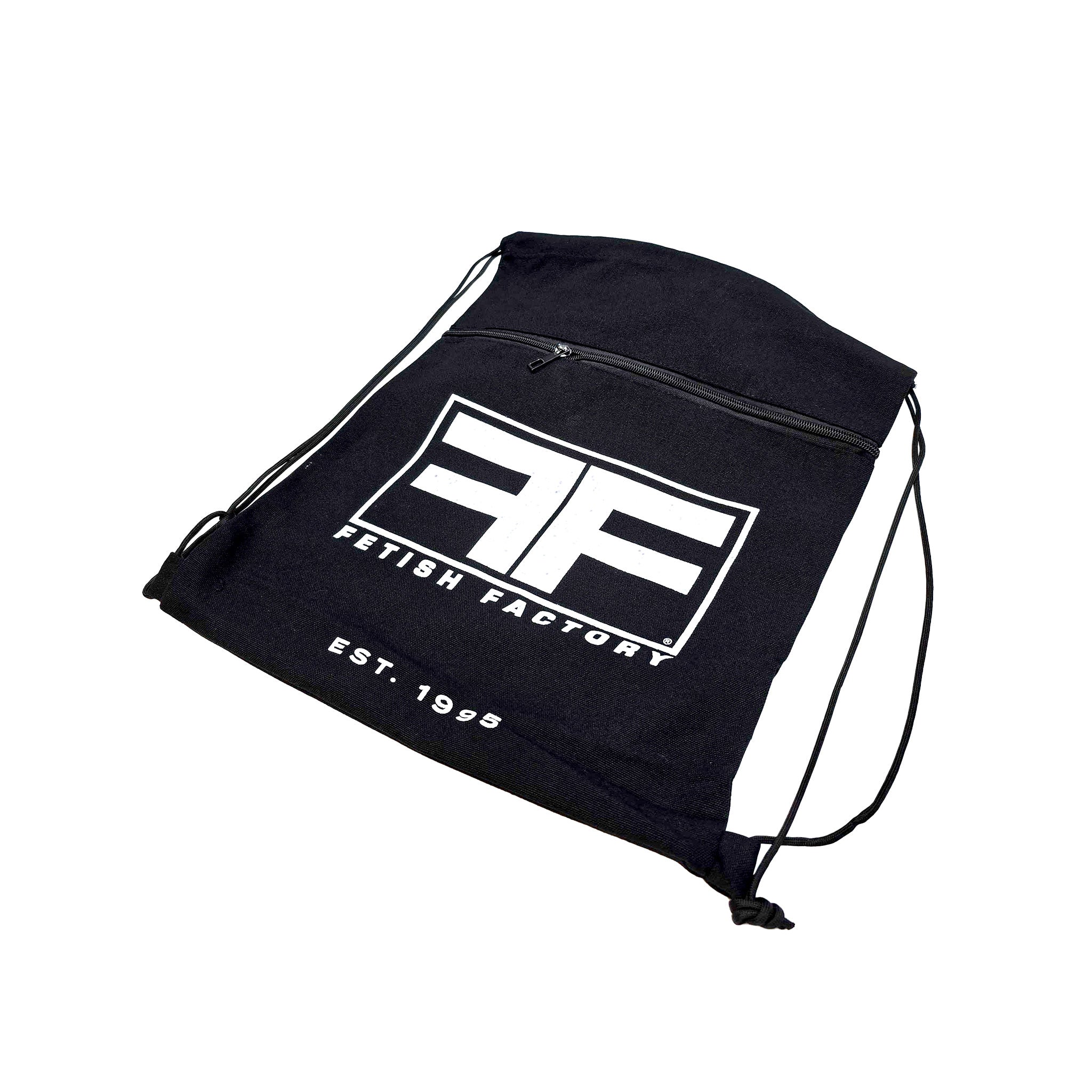 Canvas accessories backpack back-pack drawstring adjustable front-zip zipper FF-logo fetish-factory logo logo-gear screen-print unisex black
