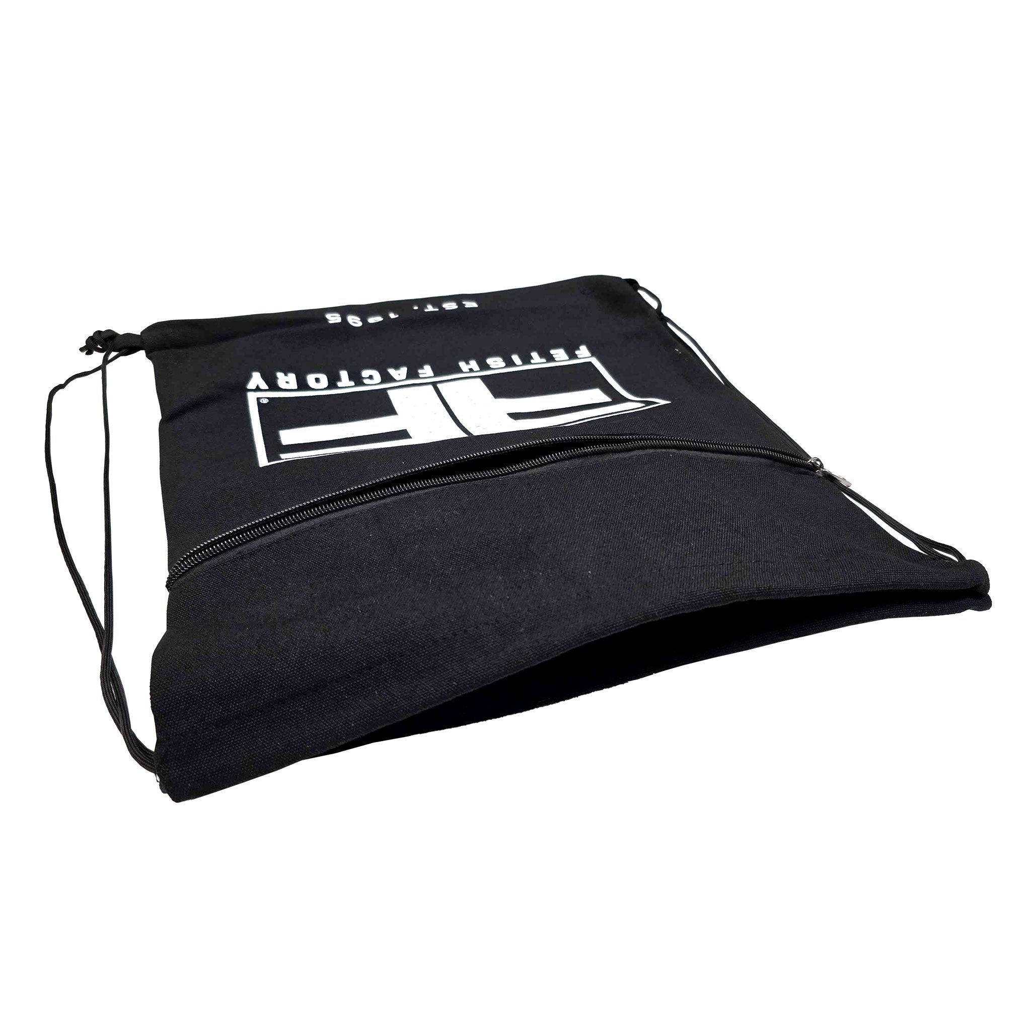 Canvas accessories backpack back-pack drawstring adjustable front-zip zipper FF-logo fetish-factory logo logo-gear screen-print unisex black