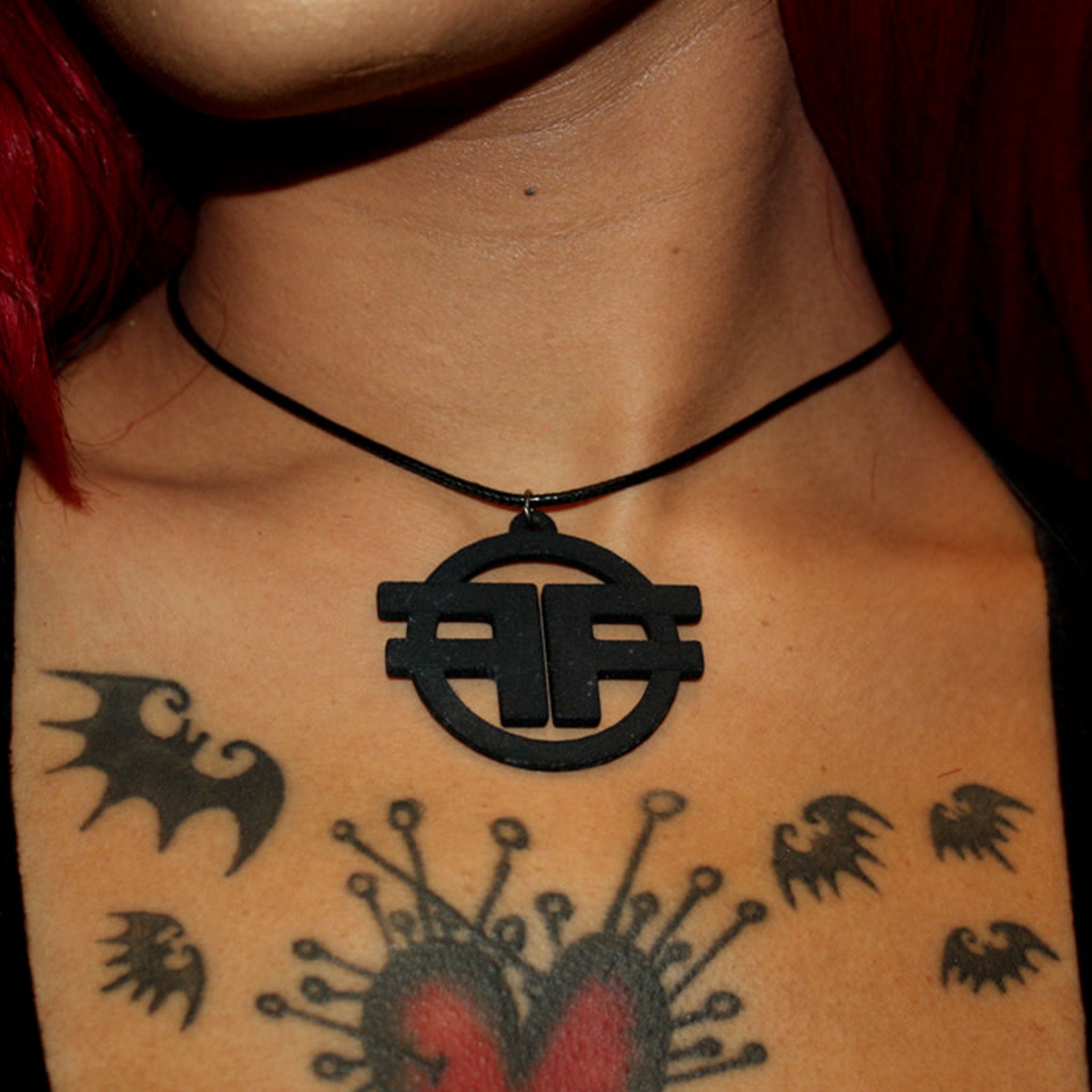 Cotton waxed-cotton resin accessories jewelry necklace choker medallion cord cotton-cord lobster-clasp back-closure ff-logo logo-gear branded branding 3d-printed laser-print fetish-community fetish fashion alt-fashion punk goth gothic bondage bdsm bdsm-gear kink kinky kinky-gear kinkwear clubwear gift unisex black