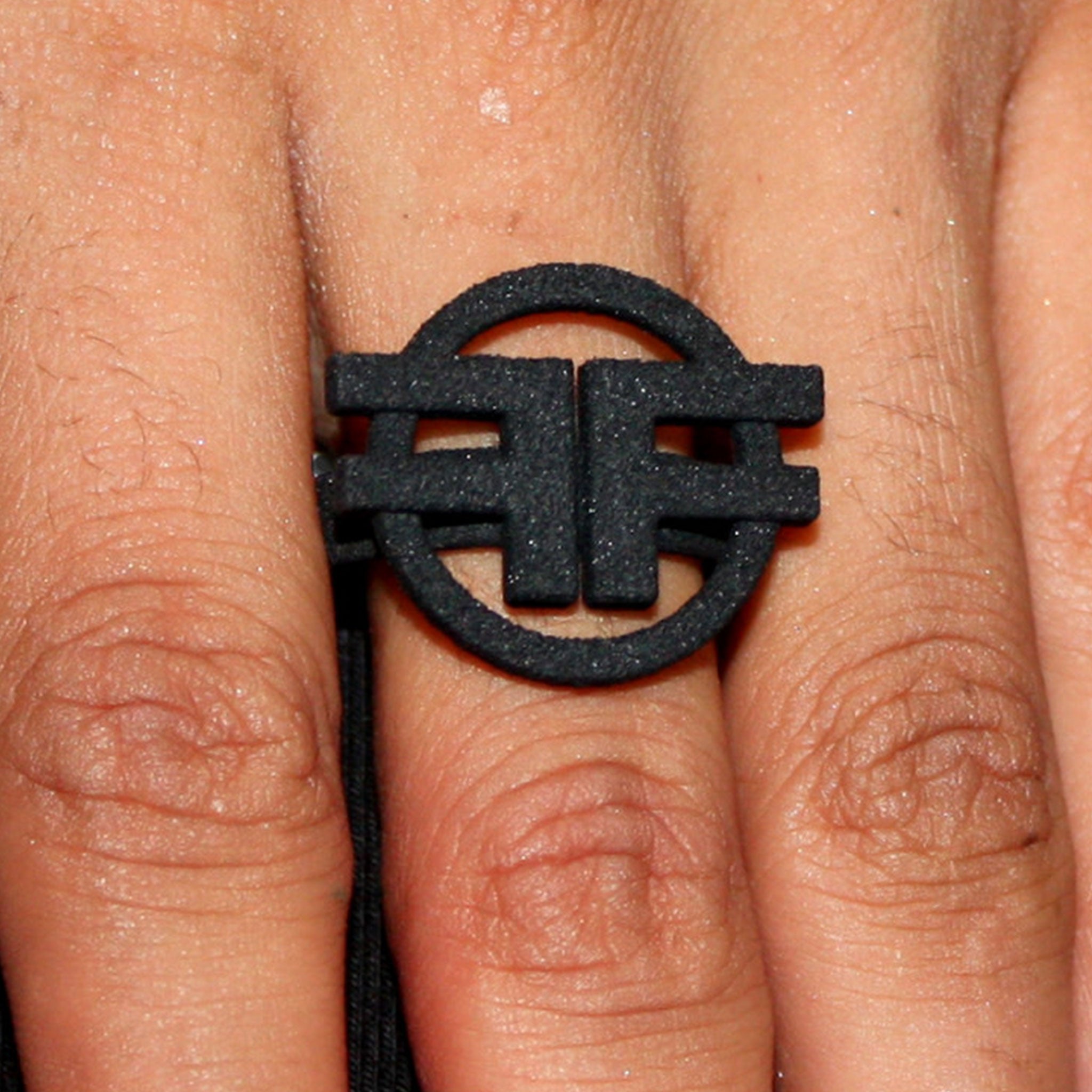 Resin 3d-printed laser-printed textured accessories jewelry hand-gear ring ff-logo logo-gear branded branding fetish-community bondage bdsm bdsm-gear kink kinky kinky-gear kinkwear clubwear gift unisex black
