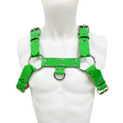 Patent leather chest harness top bulldog D-ring O-ring buckled unisex costume pet training accessories neon-green