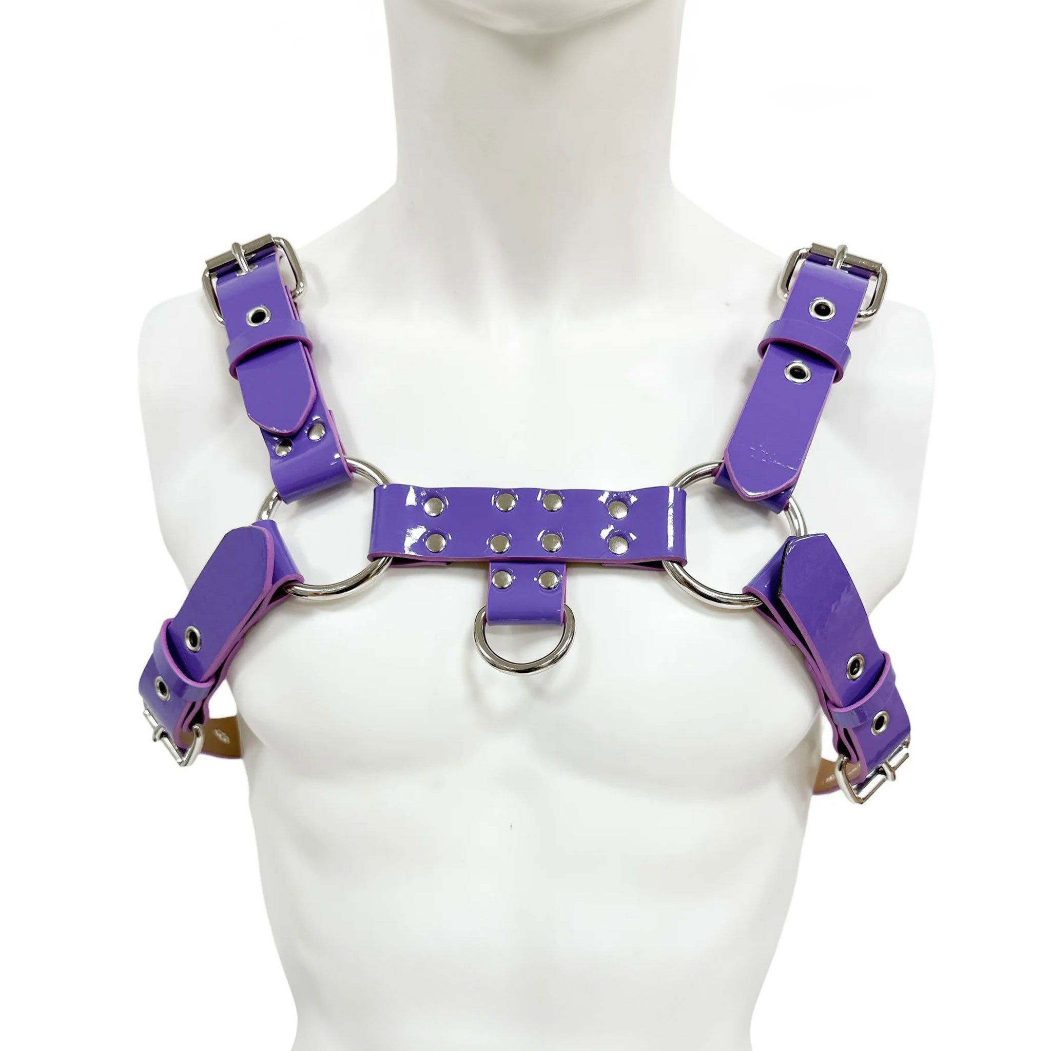 Patent leather chest harness top bulldog D-ring O-ring buckled unisex costume pet training accessories purple