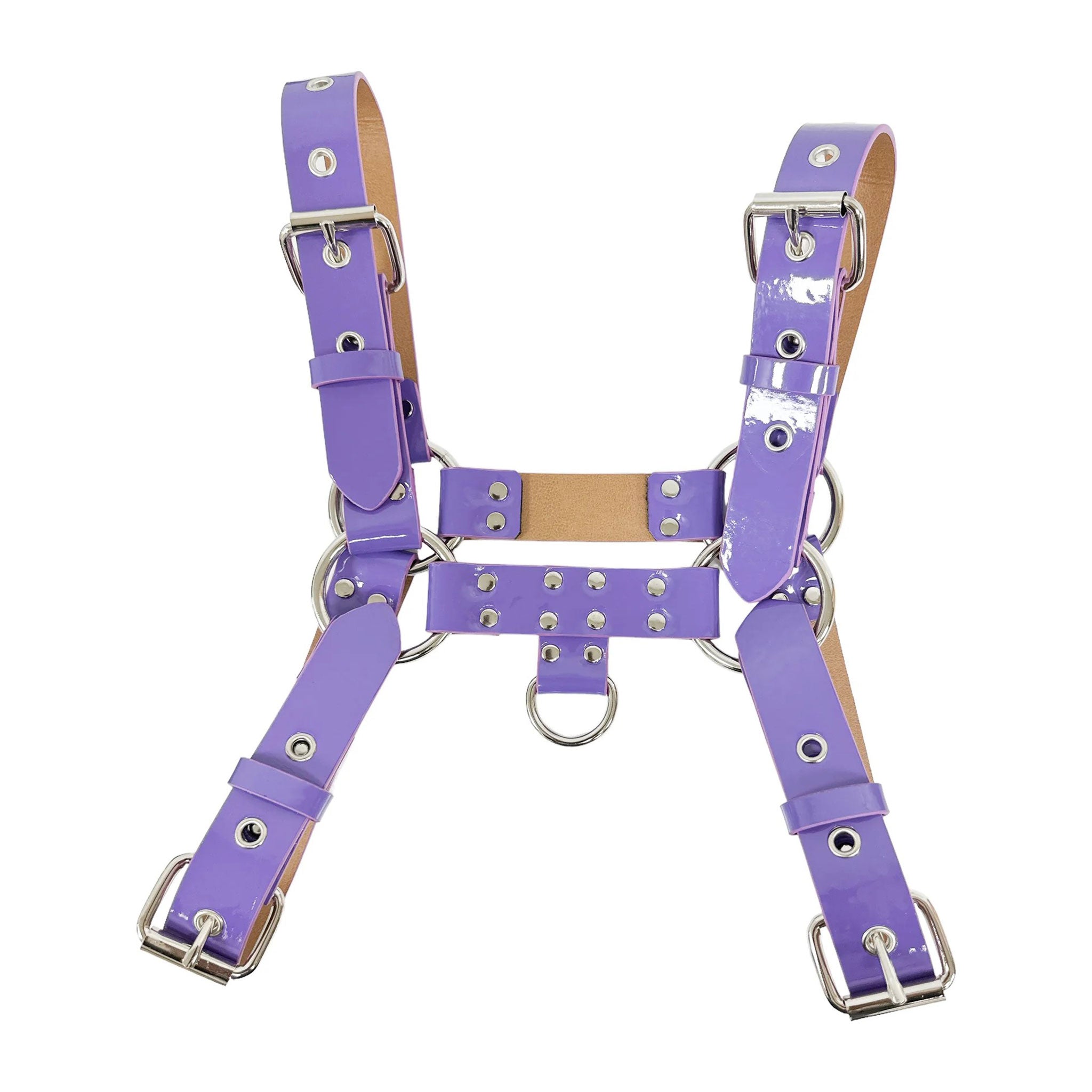 Patent leather chest harness top bulldog D-ring O-ring buckled unisex costume pet training accessories purple