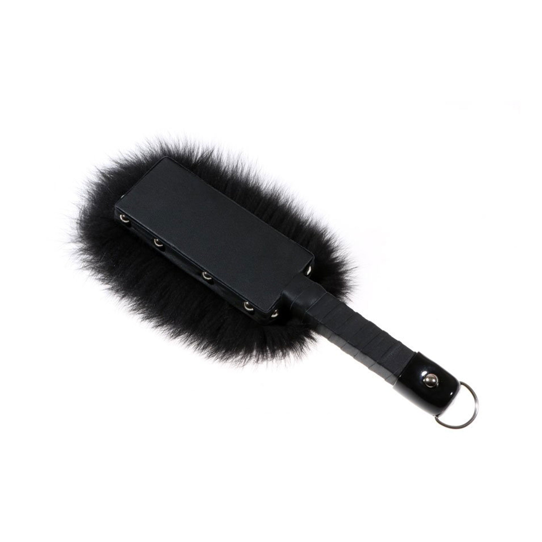 Fox fur wooden paddle leather bound wrapped kinky impact-toys black