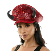 Red Rhinestones Devil Horns Hat