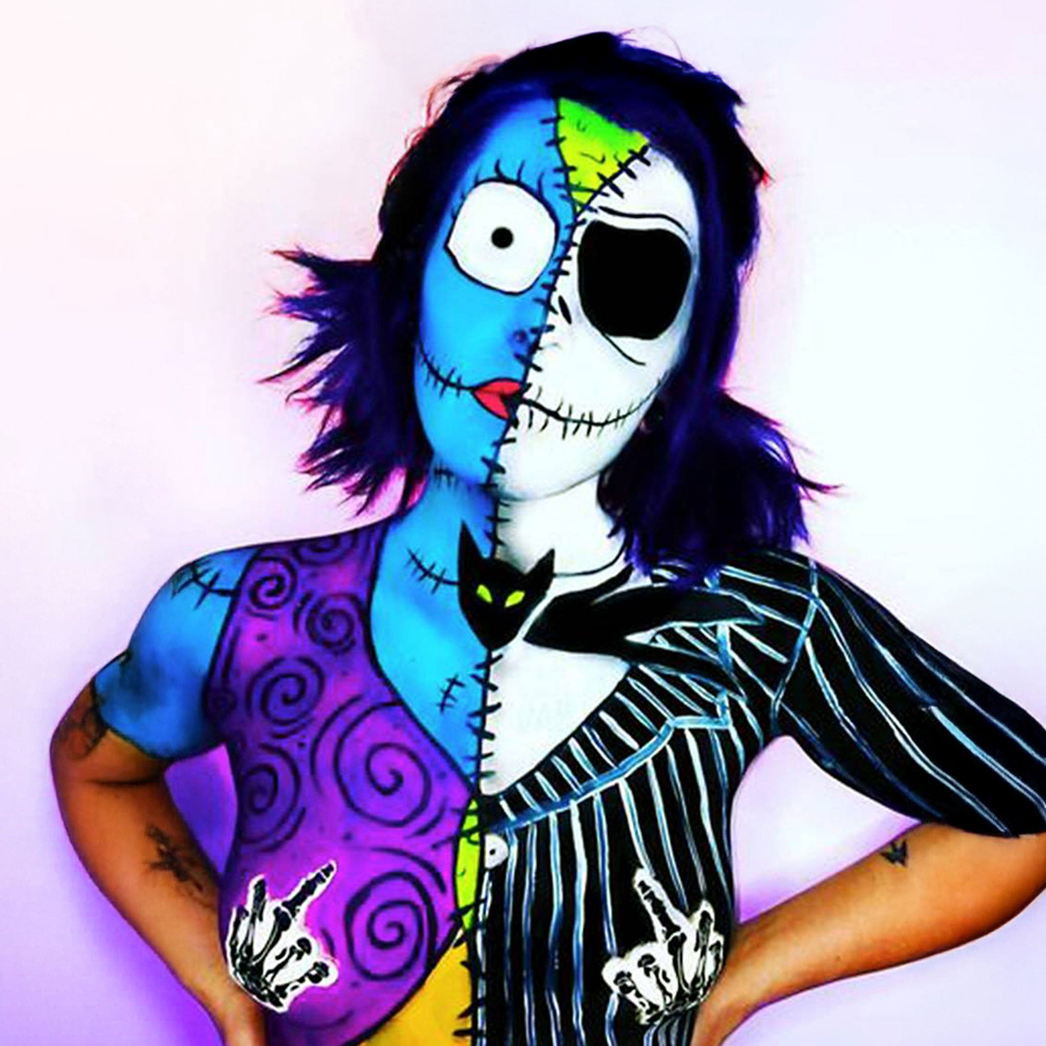 Adhesive medical-grade swimsuit-material glitter accessories intimates nipple pasties nipple-pasties nipple-covers breast-covers breast-shields skeleton bone bony hand middle-finger gesture rude-gesture spooky scary eerie daring rebellious fuck-you fetish fashion alt-fashion goth gothic punk rave ravewear dark-raver festival costume cosplay halloween unisex black white