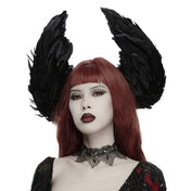 Velcro polyester lace mesh feathers chicken-feathers see-through see-thru accessories head-gear head-piece headband hair-clips feathered rose adjustable distinctive layered dark sweet fetish fashion alt-fashion alternative goth gothic fantasy festival pet-play avian bird chicken costume cosplay halloween halloween-accessories fallen-angel afterdark-collection unisex black