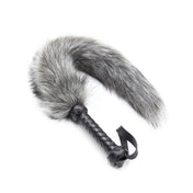 Fur faux-fur leather faux-leather vegan-leather woven-leather accessories bedroom-weapon whip flogger woven-handle leather-handle fur-tail fox-tail wrist-loop vegan-friendly vegan-safe playful fetish fashion alt-fashion bondage bdsm bdsm-toys bdsm-gear kink kinky kinky-toys kinky-play impact impact-toys impact-play sensory sensory-play teasing animal animal-inspired fox roleplay role-play furry yiff costume cosplay adult-toys unisex gray