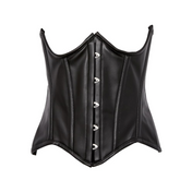faux leather underwire waist cincher corset, steel boned black corset with front busk closure, underbust shaping corset with modesty panel, lace up corset cincher with spiral and static bones, fetish faux leather corset waist trainer