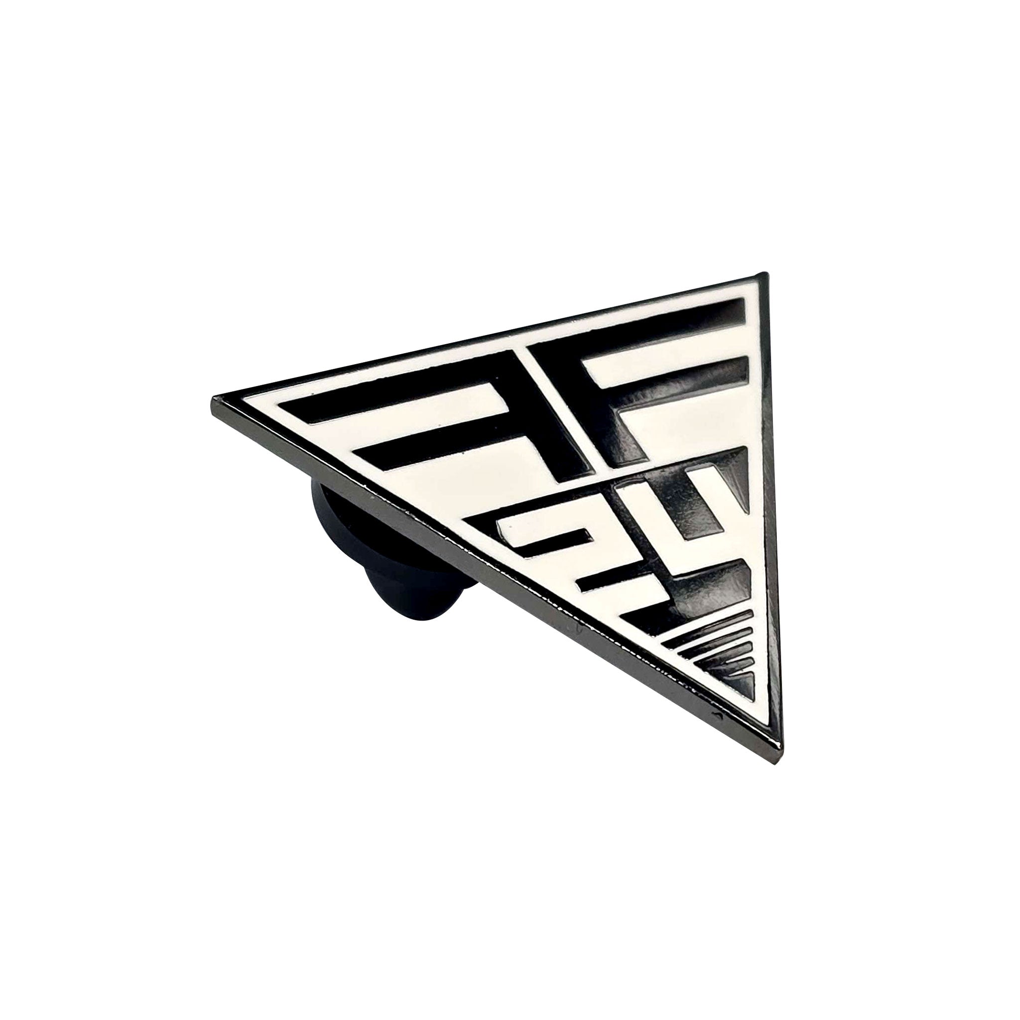 Enamel metallic pin FFW24 florida fetish factory weekend 24 anniversary logo triangle fetish-fashion accessories branded merch twin-needle pin-back
