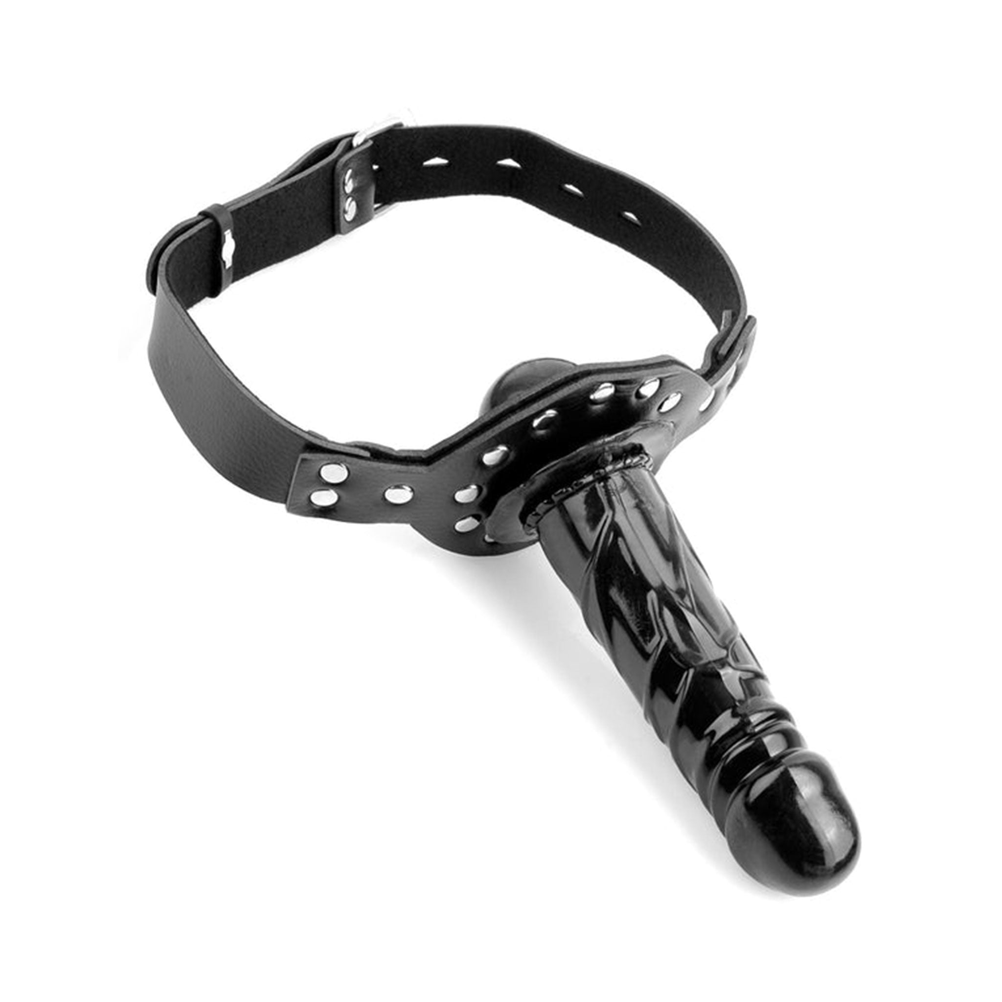 PVC vinyl leather faux-leather gag mouth-gag ball-gag face-dildo face-dong rubber dildo dong dildo-gag chastity deluxe adjustable buckle locking lockable smooth bondage bdsm kink kinky kinky-play adult-toys black
