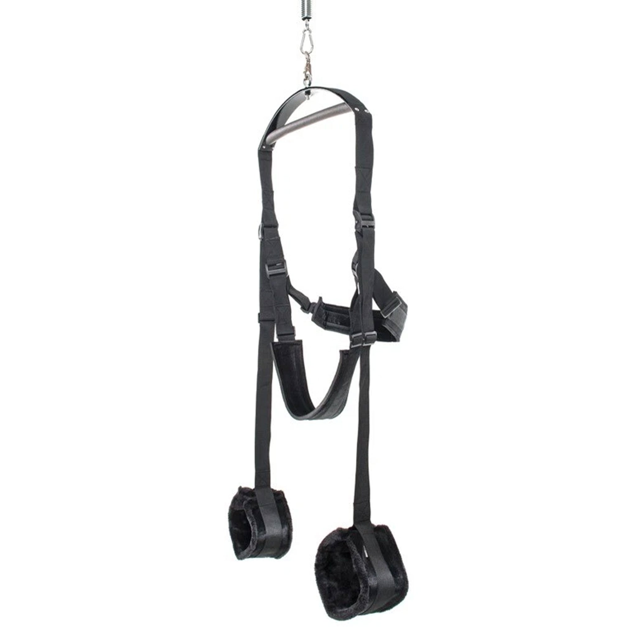 Nylon metal ABS-plastic neoprene sex-swing spinning-swing swing stirrups padded-stirrups padding connecting-hooks heavy-duty torsion-spring support-bar support weightless positions sex-positions stimulation stimulating swivel-clip deep-penetration fetish bdsm bondage submission domme dominatrix kink kinky kinky-play twist twisting twirl twirling spin spinning rotate rotation rotating unisex black