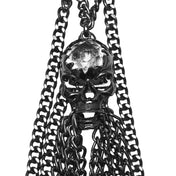 Aluminum-alloy glass gemstone metallic-chain apparel accessories dress harness body-harness hanging-chain skull articulated-jaw adjustable lobster-clasp rebellious elegant layered versatile fetish fashion alt-fashion alternative punk goth gothic cyber cyberpunk costume cosplay halloween skeleton skeletal afterdark-collection female femme feminine womens unisex black tarnish