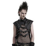 Fishnet PU Asymmetrical Collar Cut-out Sleeveless Vest with Buckles