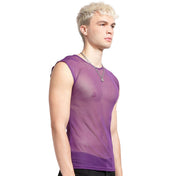 Nylon mesh sheer-mesh fishnet fish-net apparel tops shirt vest sleeveless stretchy soft classic fetish fashion alt-fashion alternative punk rocker goth gothic cyber cyberpunk clubbing clubwear festival festivalwear rave ravewear costume cosplay unisex purple