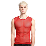 Nylon mesh sheer-mesh fishnet fish-net apparel tops shirt vest sleeveless stretchy soft classic fetish fashion alt-fashion alternative punk rocker goth gothic cyber cyberpunk clubbing clubwear festival festivalwear rave ravewear costume cosplay unisex red