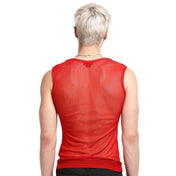 Nylon mesh sheer-mesh fishnet fish-net apparel tops shirt vest sleeveless stretchy soft classic fetish fashion alt-fashion alternative punk rocker goth gothic cyber cyberpunk clubbing clubwear festival festivalwear rave ravewear costume cosplay unisex red