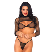 Nylon spandex fishnet fish-net industrial net intimates lingerie lingerie-set top bra bikini-bra bolero panty panties thong g-string gstring layering 3pc 3-pc 3-piece three-piece fetish fashion alt-fashion festival ravewear rave-wear clubwear club-wear dancer-wear dancerwear female femme feminine women wild daring playful sexy black