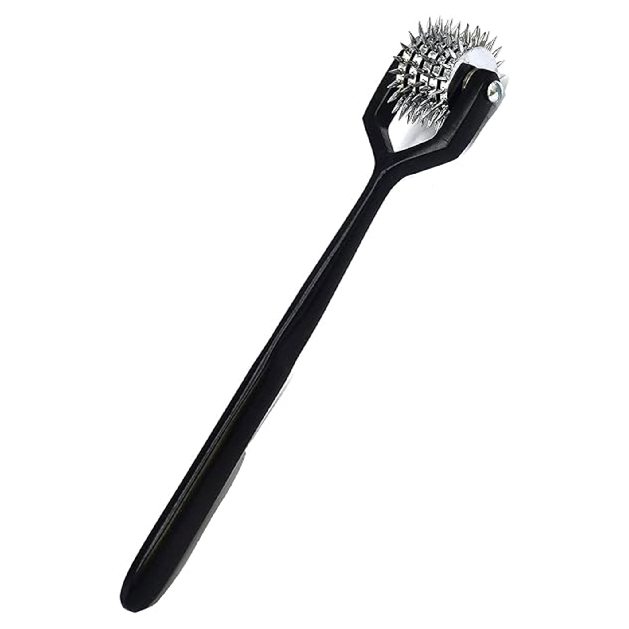 Stainless-steel chrome crome-plated metallic pinwheel pin wheel pin-wheel rolling rotating spikes spiked spiky wartenburg neurological sensation prickly kink kinky kinky-play electro bondage bdsm sadism masochism sadomasochism medical medical-toys adult-toys black