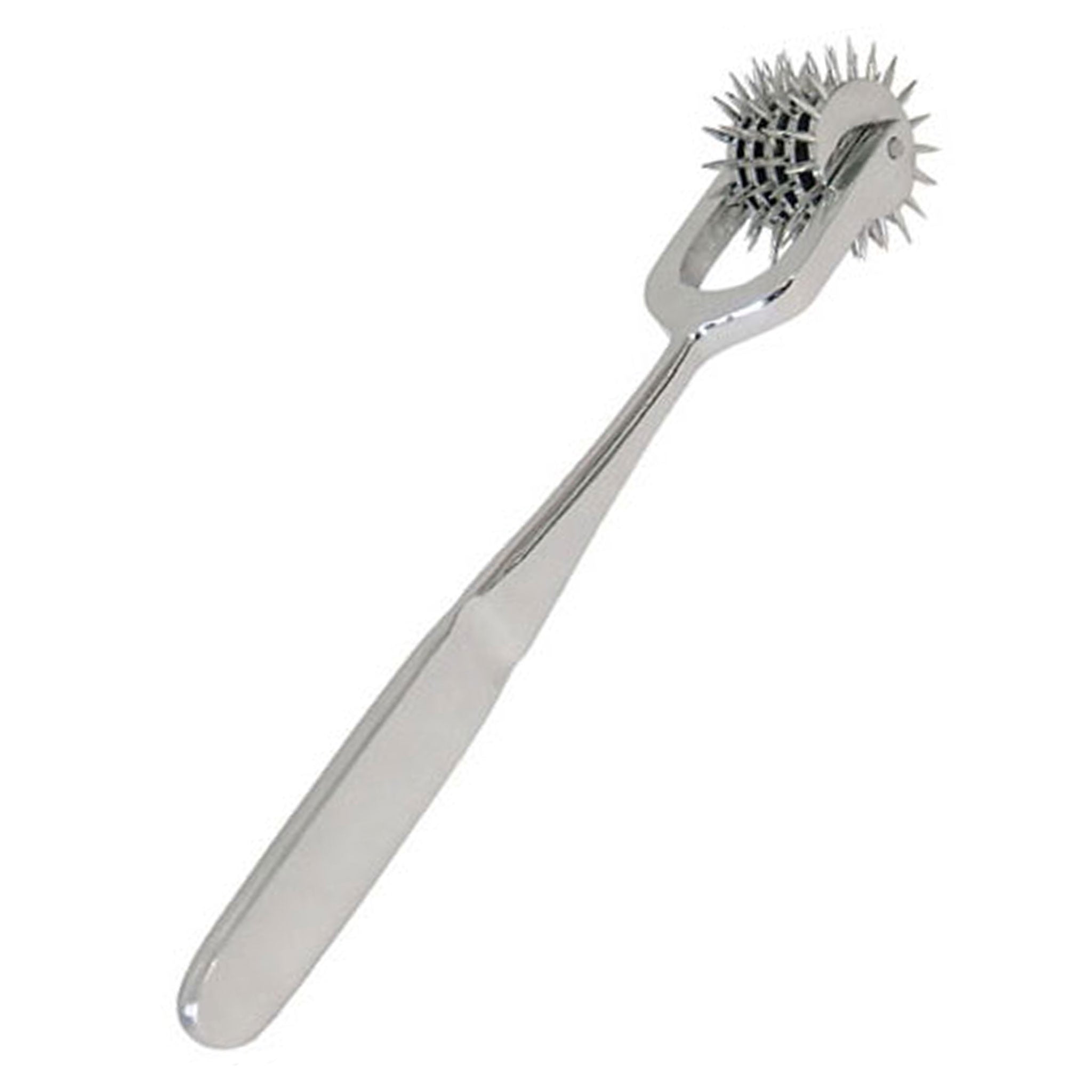 Stainless-steel chrome crome-plated metallic pinwheel pin wheel pin-wheel rolling rotating spikes spiked spiky wartenburg neurological sensation prickly kink kinky kinky-play electro bondage bdsm sadism masochism sadomasochism medical medical-toys adult-toys silver
