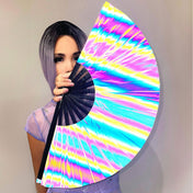 Polyester polyester-fabric wood bamboo stainless-steel accessories fan personal-fan folding-fan wooden-ribs bamboo-ribs fan-ribs steel-rivet reflective durable folding collapsible fetish fashion alt-fashion alternative cyber cyberpunk rave raver-girl festival party gifts costume cosplay halloween adult-toys unisex rainbow