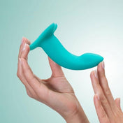 Silicone dildo dong non-vibe non-vibrating strap-on strapon play harness compatible gspot g-spot p-spot pspot prostate slim shaft flexible bendable positionable customizable wide suction-cup curved pronounced head waterproof adult-toys blue caribbean-blue 