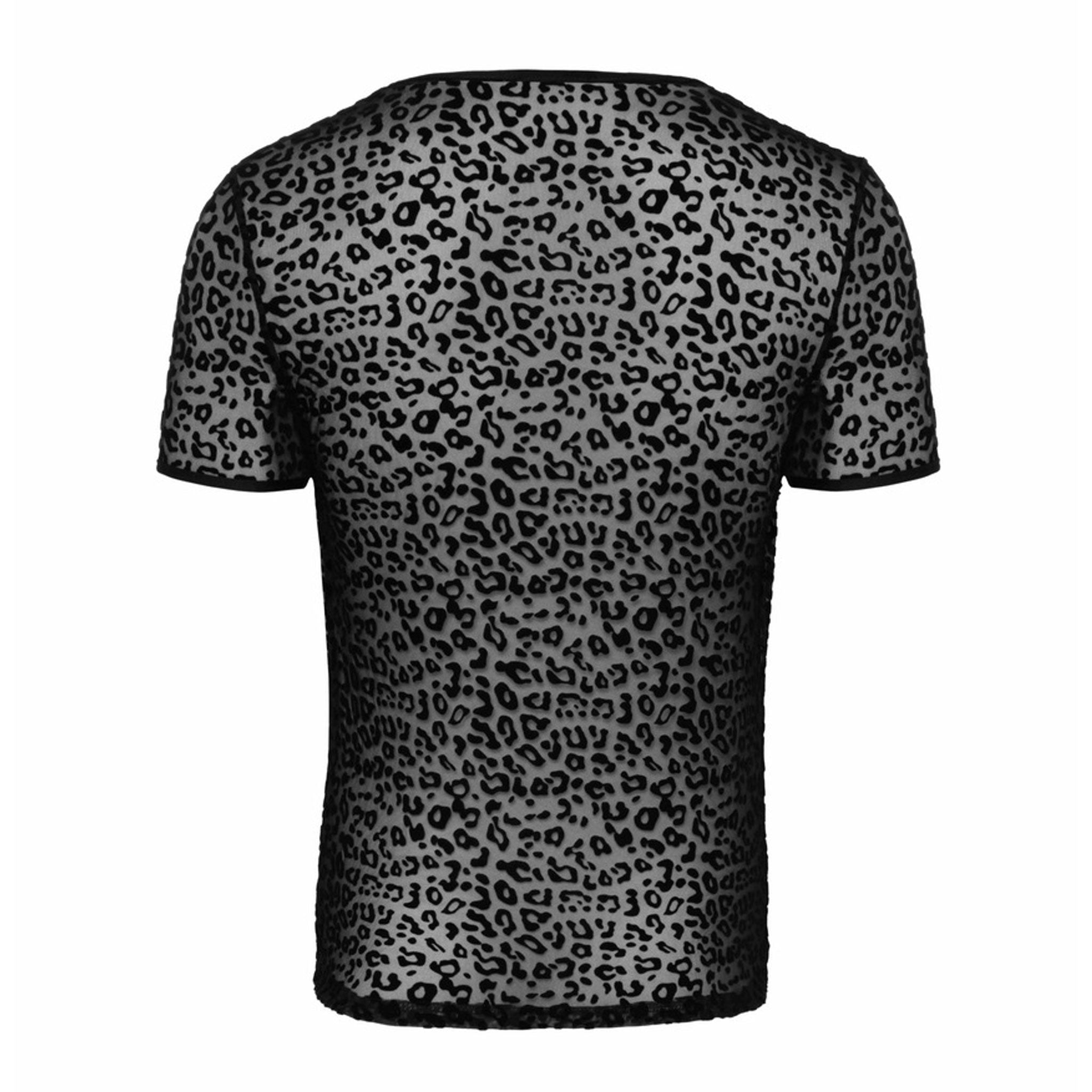 Mesh sheer transparent seethru see-thru see-through apparel top shirt t-shirt tshirt tee tee-shirt V-neck short-sleeve velvet-flocking animal-print pullover pull-over comfortable wild stretchy fetish fashion alt-fashion alternative club clubwear rave ravewear kink kinky kinkwear leopard male masculine masc mens guys dudes noir black
