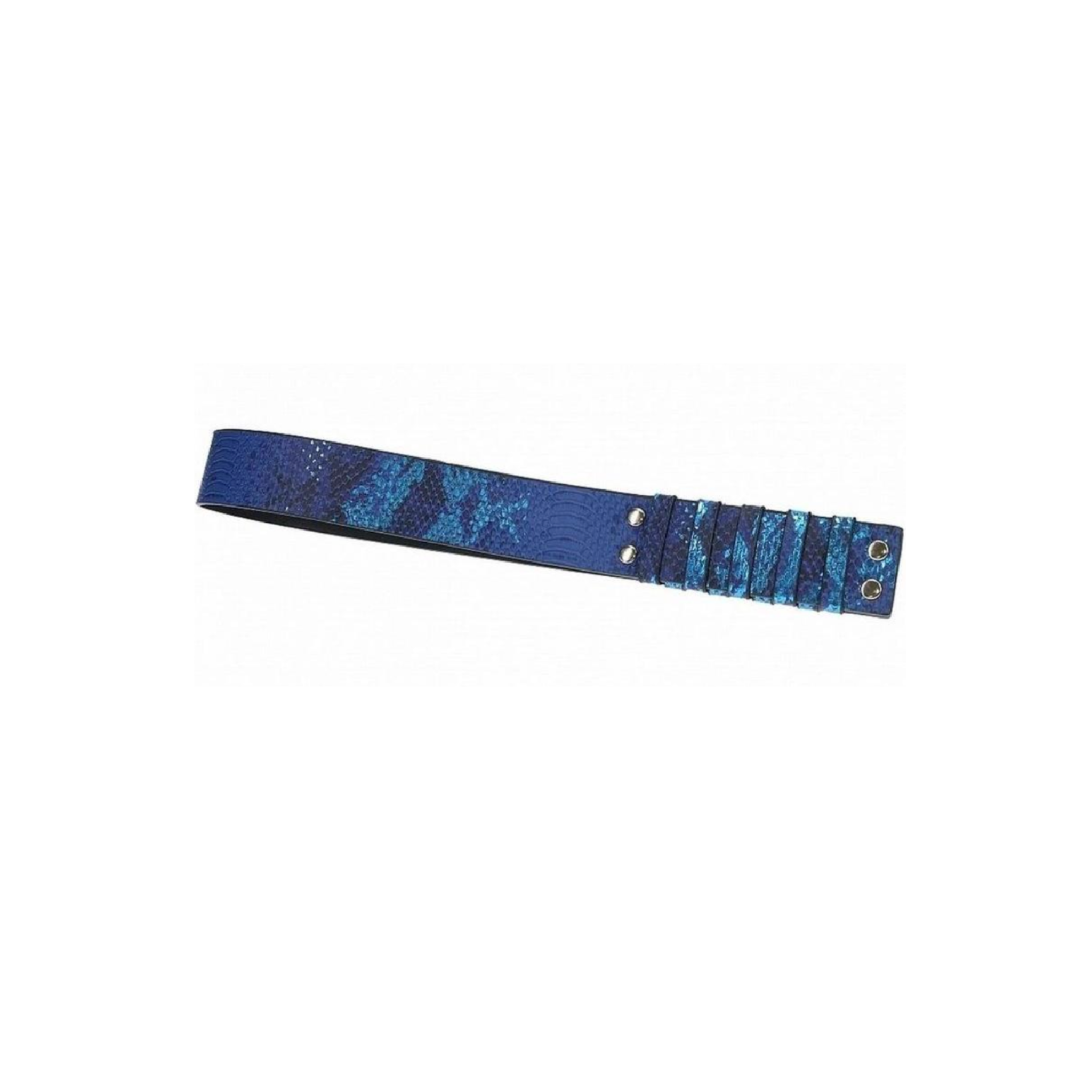 Matte blue crocodile paddle, metallic croc BDSM slapper, luxury leather paddle, iridescent hardware paddle, Fetish Factory BDSM paddle, blue croc leather slapper, Florence BDSM slapper, matte and metallic paddle, luxury bondage paddle, blue BDSM slapper.
