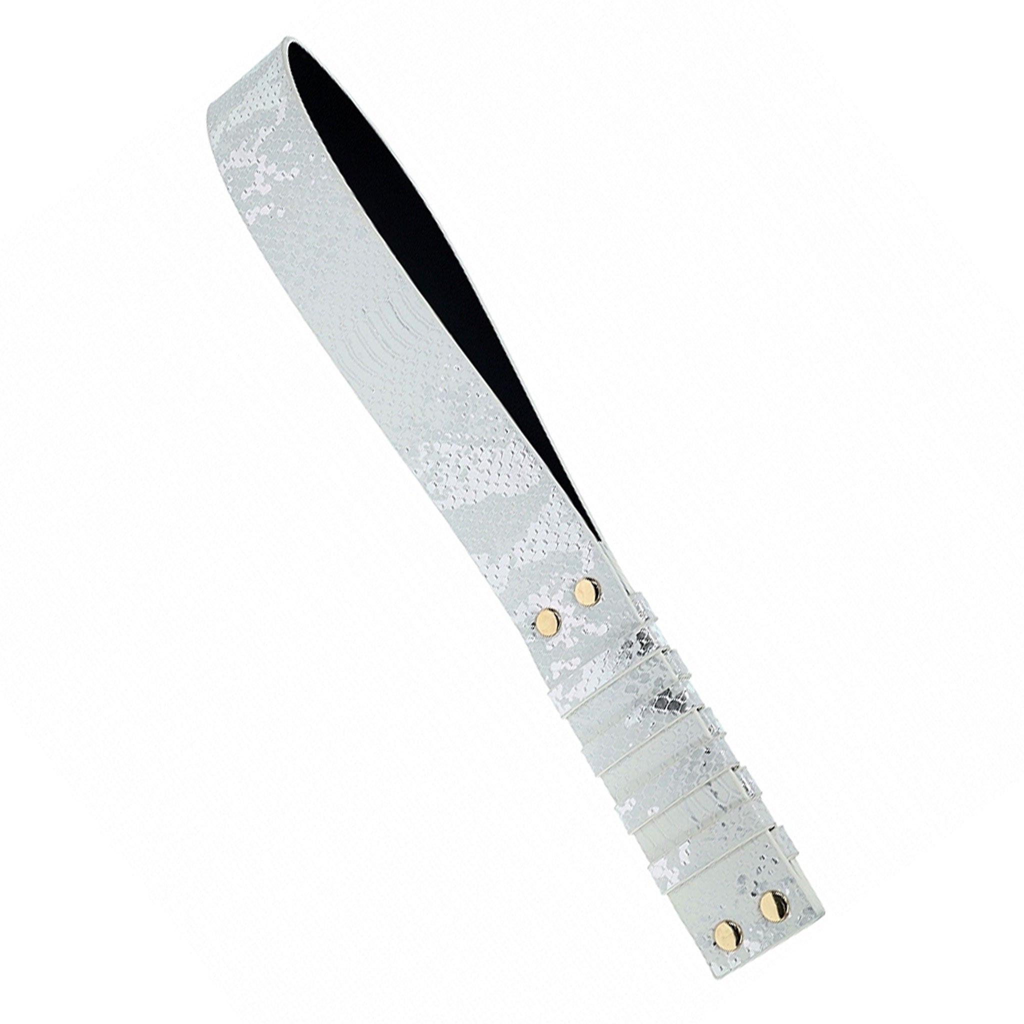 Leather bonded PU PVC iron paddle slapper impact-play impact toys impact spanking bdsm bondage sadism masochism sadomasochism holographic florence ouch luxury croc crocodile reptile scale pattern kink kinky kinky-play adult-toys accessories iridescent white silver