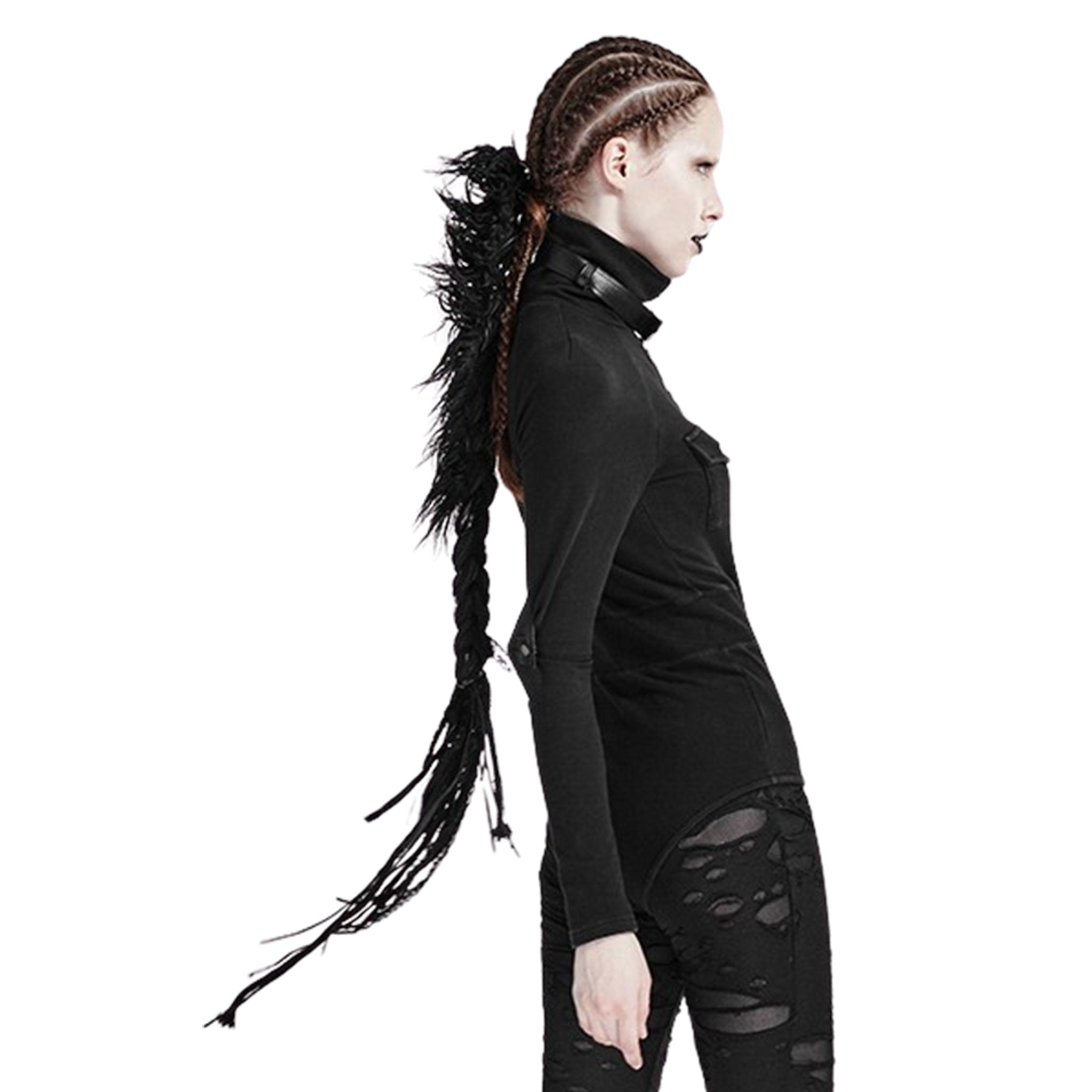 Cotton Spandex metallic-hardware lace textiles synthetic textiles accessories hair hair-clip hair-extension mohawk-design braided-mohawk fluffy audacious dark alluring allure playful charm charming rebellious rebellion rebel badass fetish fashion alt-fashion goth gothic goth-doll punk cyber cyberpunk cyber-punk costume cosplay halloween unisex black 