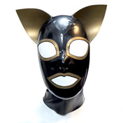 Latex rubber accessories latex-accessories head-gear hood latex-hood mask large-eyes fox-ears flexible anatomical contrast-trim zipper back-zip hair-shield sexy shiny glossy flexible fetish fashion alt-fashion alternative cyber cyberpunk bondage bdsm bdsm-toys bdsm-fashion kink kinky kinkwear pet-play cat kitty kitten fox cat-woman costume cosplay halloween unisex black-gold 