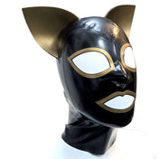 Latex rubber accessories latex-accessories head-gear hood latex-hood mask large-eyes fox-ears flexible anatomical contrast-trim zipper back-zip hair-shield sexy shiny glossy flexible fetish fashion alt-fashion alternative cyber cyberpunk bondage bdsm bdsm-toys bdsm-fashion kink kinky kinkwear pet-play cat kitty kitten fox cat-woman costume cosplay halloween unisex black-gold 