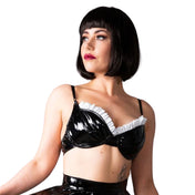 Polyester polyamide PVC vinyl intimates lingerie top bra frilly hook-and-eye maid servant occupations costume cosplay roleplay role-play halloween party fancy female femme feminine women black white