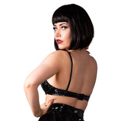 Polyester polyamide PVC vinyl intimates lingerie top bra frilly hook-and-eye maid servant occupations costume cosplay roleplay role-play halloween party fancy female femme feminine women black white