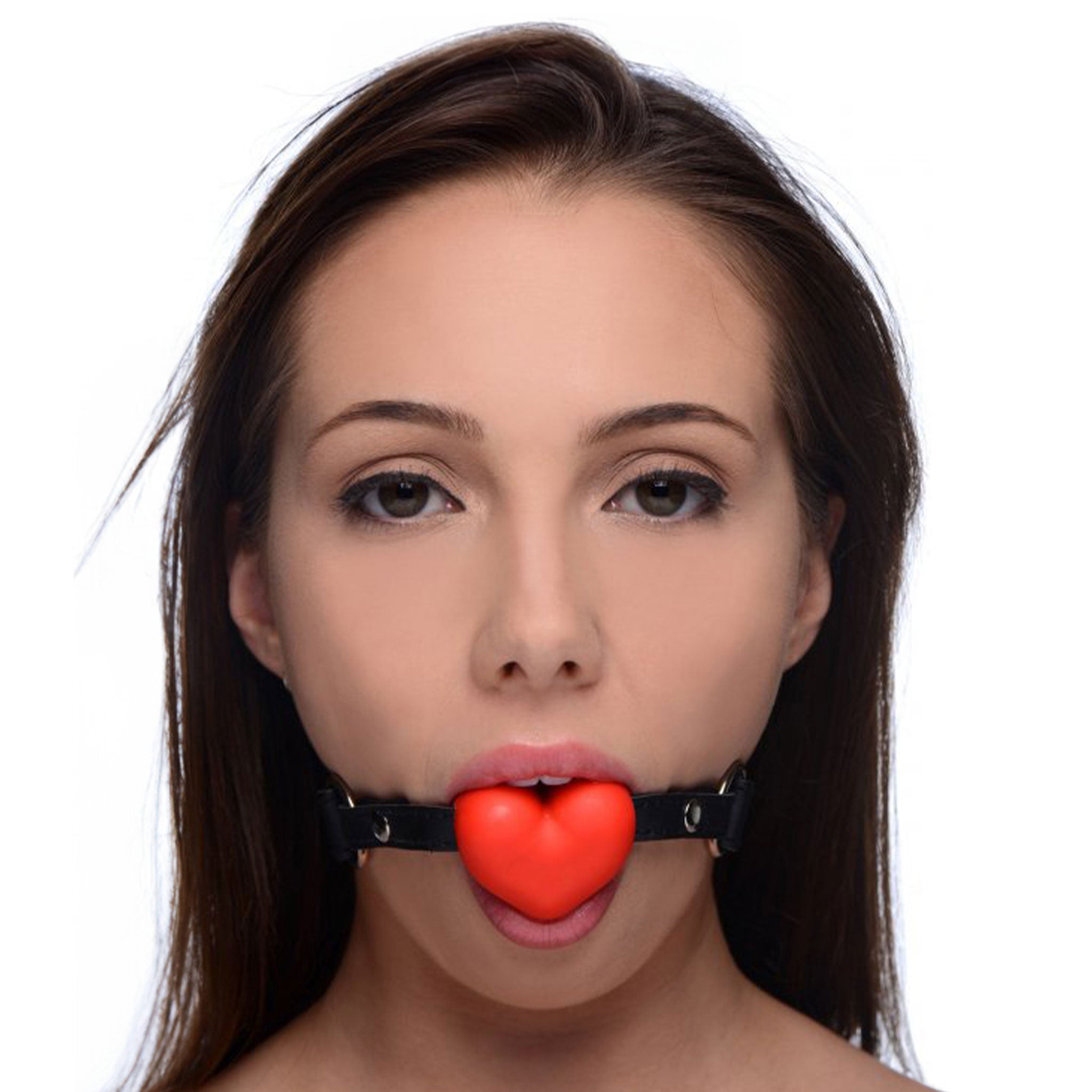Silicone non-porous phthalate-free leather PU-leather accessories gag mouth-gag heart-shaped adjustable buckle soft playful odorless tasteless sexy fetish fashion alt-fashion alternative bedroom dungeon bondage bdsm bdsm-toys kink kinky kinky-play frisky heartbeat heart-beat sub submissive restraints muffled-sound stifled-speech valentines valentines-collection be-mine couples couples-play partnered-play adult-toys unisex red