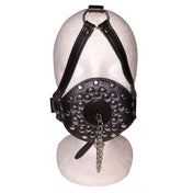 Leather faux-leather studded-leather metallic-chain plastic accessories headgear head-harness funnel corrugated-pipe gag mouth-gag feeder-tip muzzle adjustable buckle locking lockable fetish fashion fetishwear bathroom bedroom dungeon bondage bdsm bdsm-toys bdsm-gear bdsm-fashion kink kinky kinky-play heavy-fetish forced-consumption humiliation adult-toys unisex black