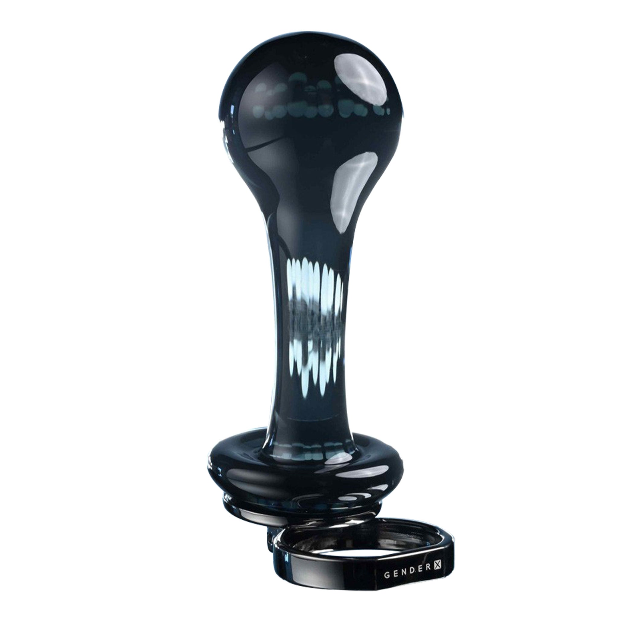 Gender X Blow Finger Ring Pop Glass Anal Plug- Black