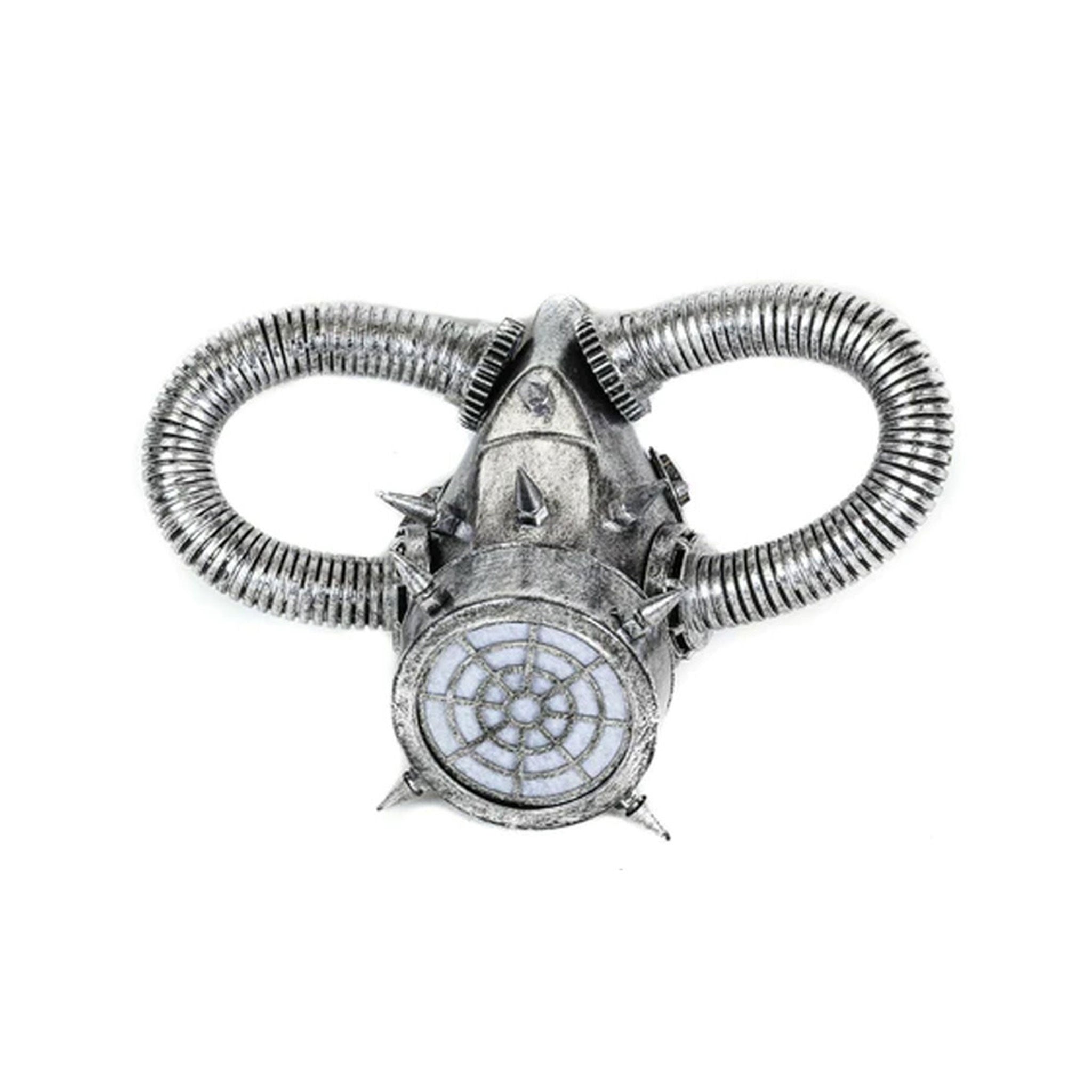 Resin mask gas gasmask gas-mask tube sides spikes spiked adjustable elastc strap cyber punk cyberpunk bondage bdsm bdsm-gear kink kinky kinky-play costume cosplay festival rave halloween accessories silver