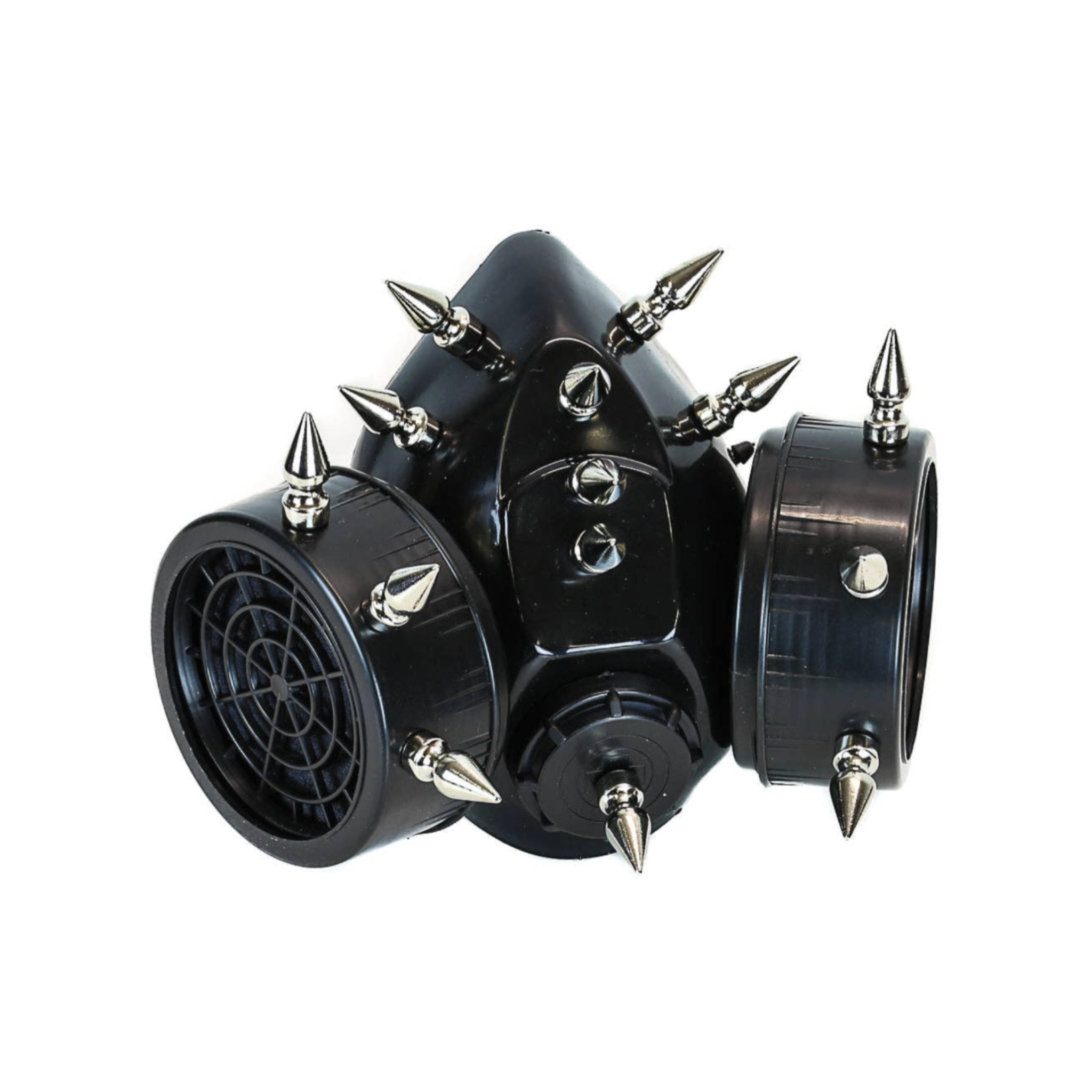 gas mask with 1 inch metal spikes dual active filter gothic fetish industrial punk adjustable straps dark fashion accessory