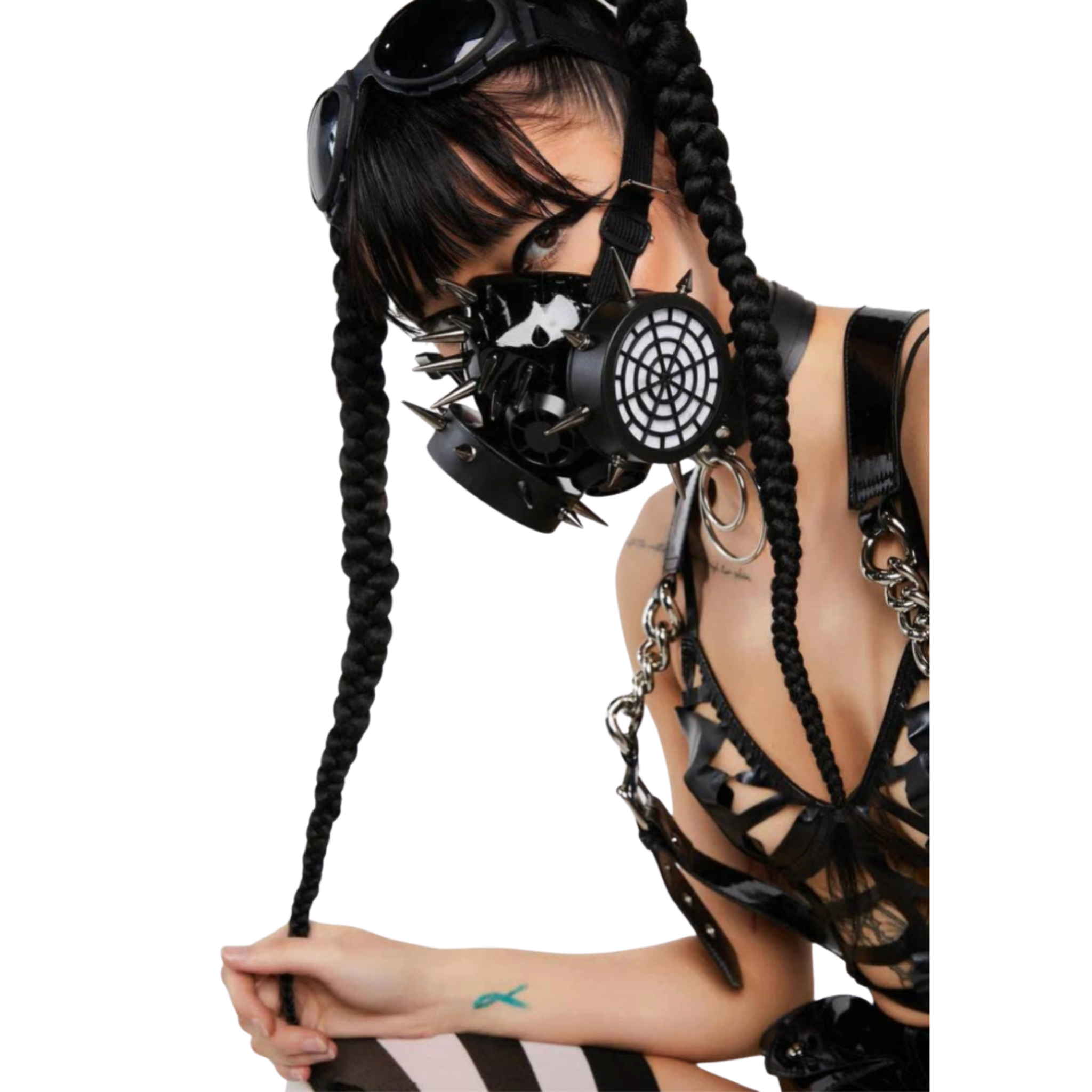 gas mask with 1 inch metal spikes dual active filter gothic fetish industrial punk adjustable straps dark fashion accessory