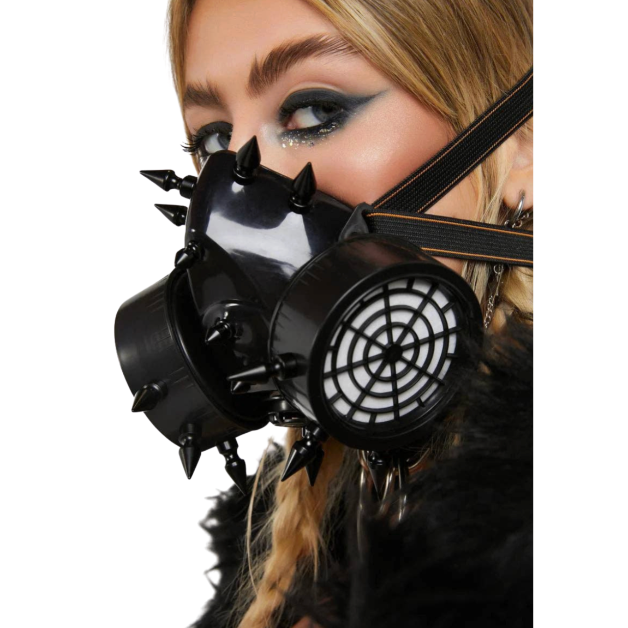 gas mask with 1 inch metal spikes dual active filter gothic fetish industrial punk adjustable straps dark fashion accessory