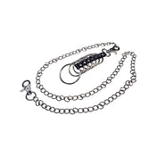 Leather genuine-leather nickel-plated steel cock cnb cbt cock-ring cock-cage penis gates gates-of-hell flexible confine confining leash detachable trigger-hook multi-ring fetish fashion alt-fashion bdsm bdsm-gear bondage masochism submission kink kinky kinky-play kinky-gear hell dante male masculine masc mens nonvibe non-vibe black silver