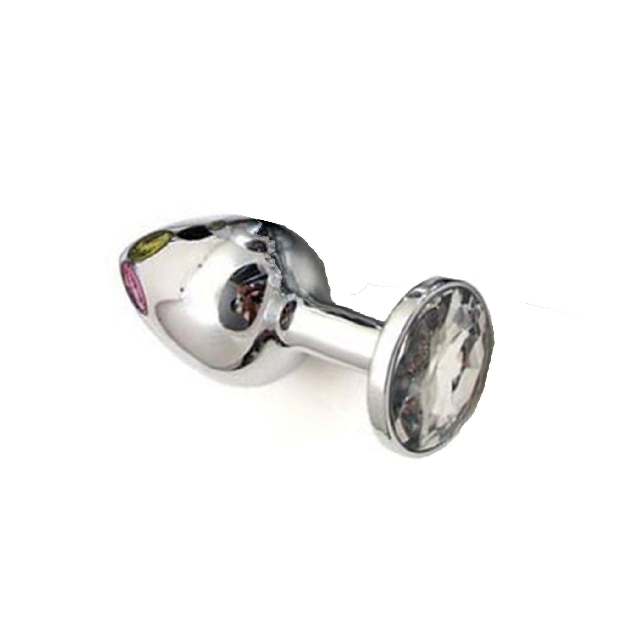 Small stainless steel butt plug with jeweled end, 1 inch diameter, 3 inch length, lightweight metal anal plug, sparkling gem butt plug for BDSM or erotic play