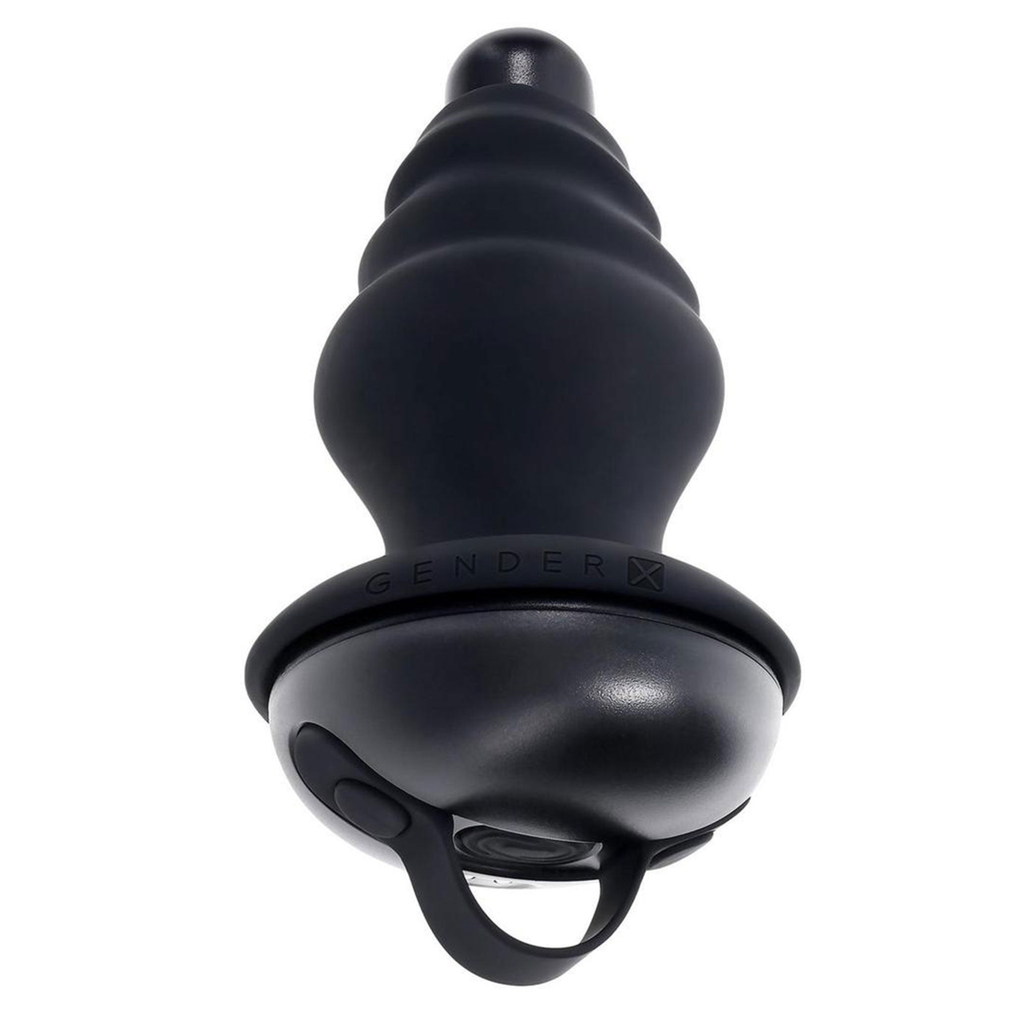 Silicone vibrator vibration vibe shaft removable sleeve graduated bumps safety base pull-ring pull ring adult-toys black